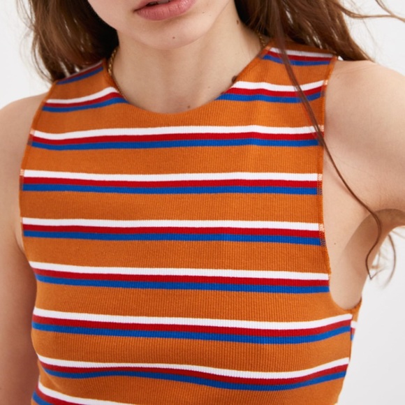 Zara Striped Sleeveless Top Orange Blue 241/t - Picture 2 of 5